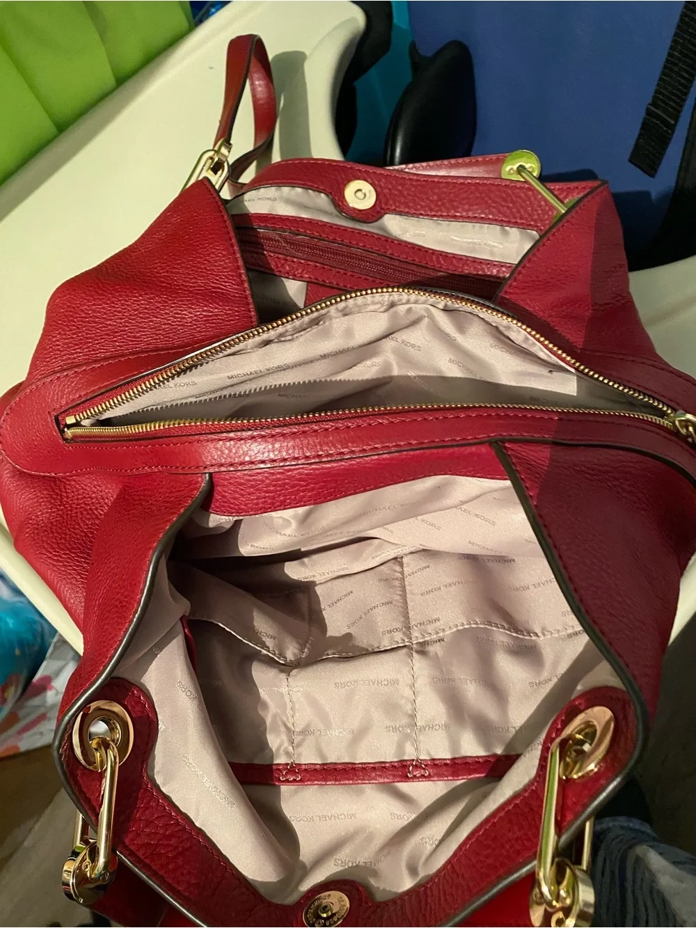 Michael Kors Red Leather Shoulder Bag with Gold Hardware
